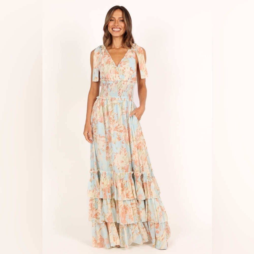 PETAL & PUP CHRISTABEL TIERED MAXI DRESS - BLUE FLORAL M B1830 - Picture 6 of 10